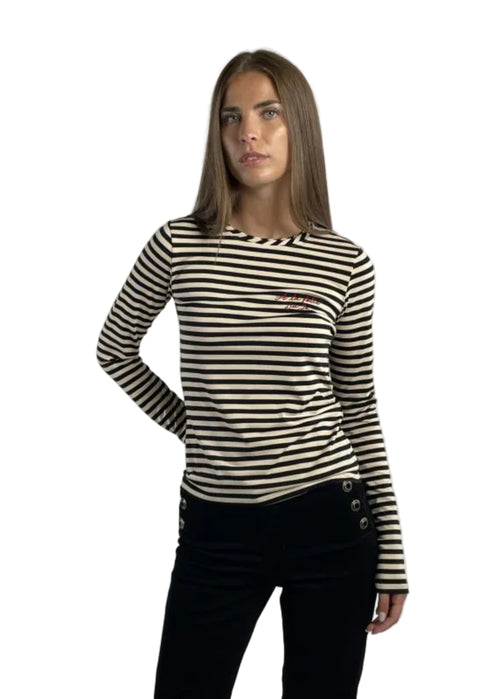 Liujo T-shirt Moda M/l Riga Panna Nero Donna