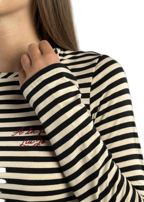 Liujo T-shirt Moda M/l Riga Panna Nero Donna - 2