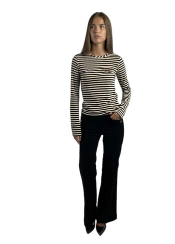Liujo T-shirt Moda M/l Riga Panna Nero Donna - 3
