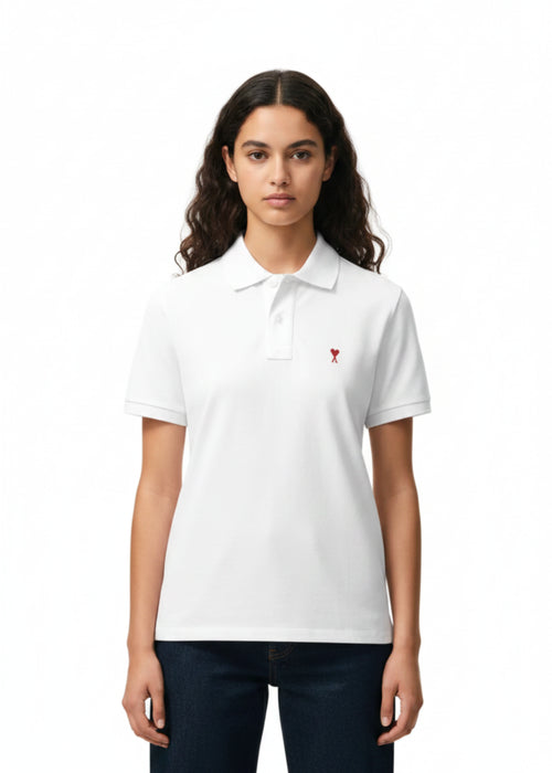 Ami Paris Polo With Red Ami De Coeur Donna