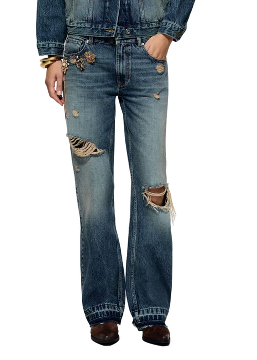 Liujo Pant.straight Spille Den.blue Dirty Clips Donna