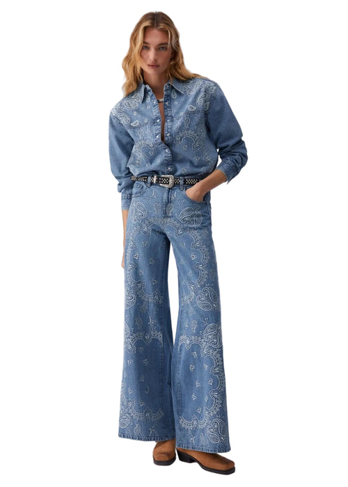 Pant.flare ricamo hw